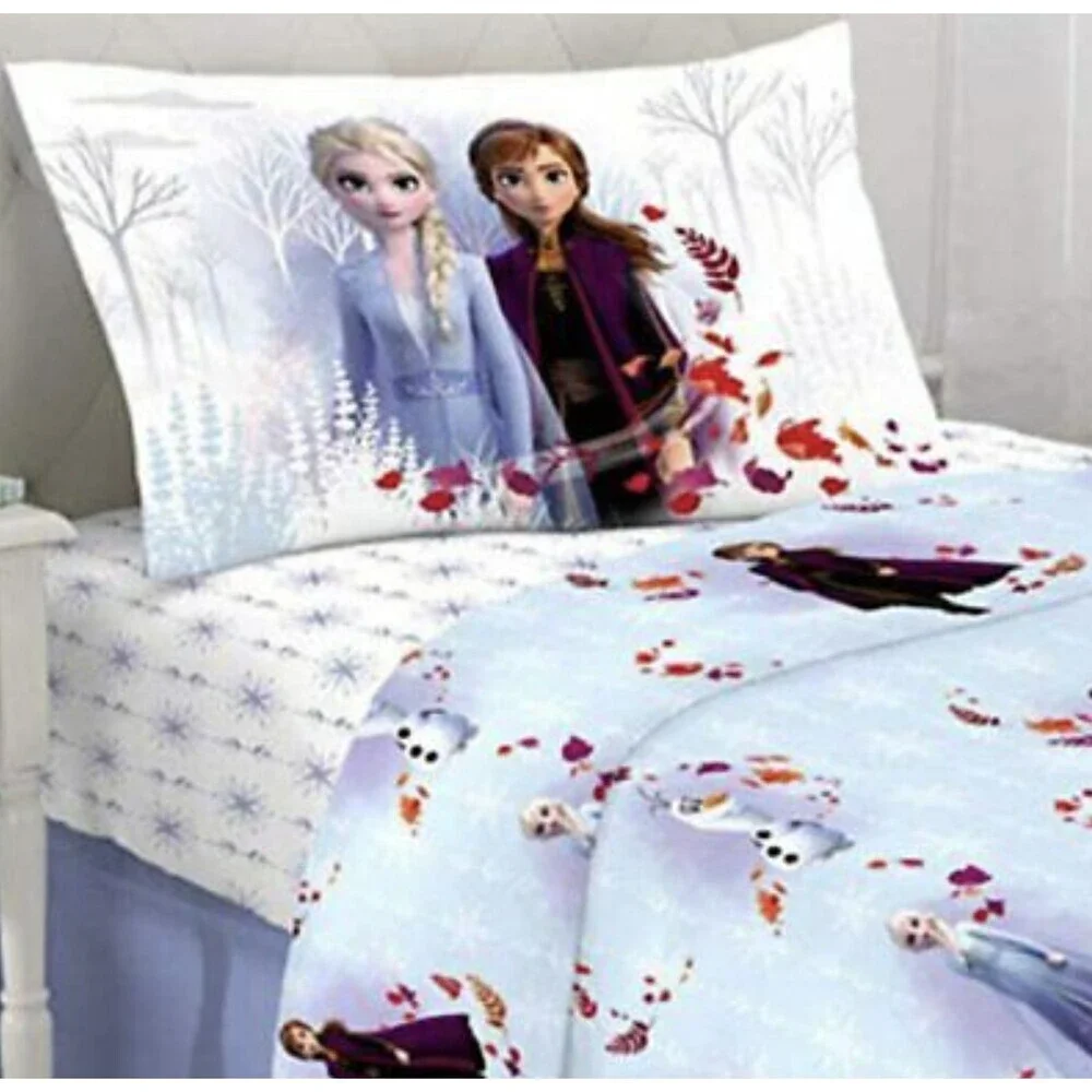 Disney Frozen 2 Elsa Anna Twin Sheet Flat Fitted Pillowcase 3 Pc Set Microfiber